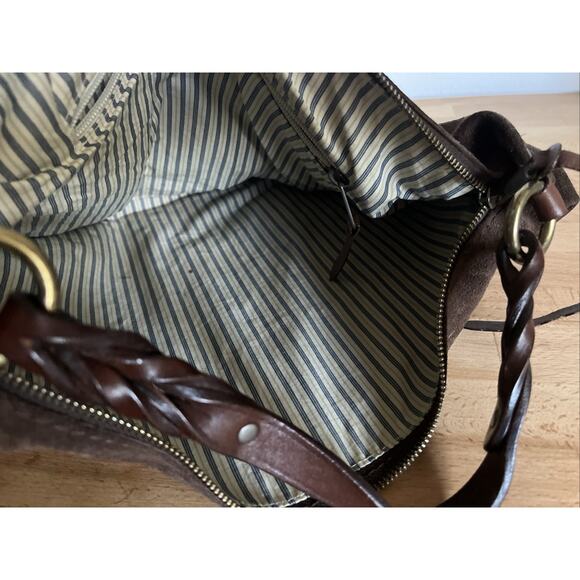 GAP Vintage Chocolate Brown Suede Hobo Shoulder Bag Braided Leather Handle - Picture 5 of 9